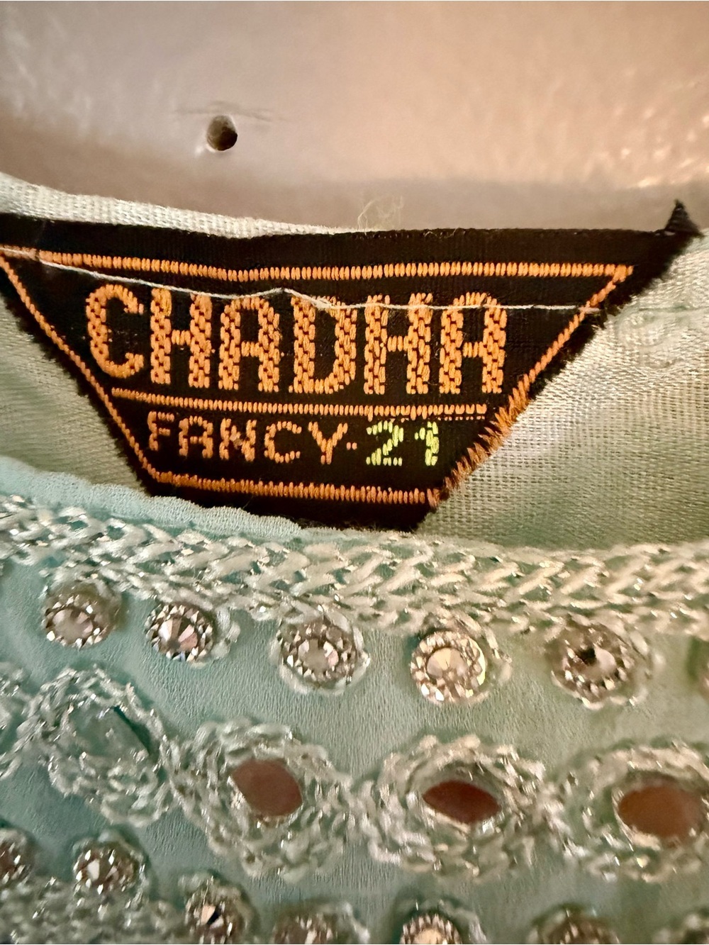Chadha Fancy Mint Green Mirror Work Anarkali Dress Gown Festive - Picture 6 of 8
